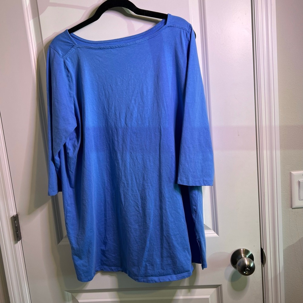 Roaman's Women Top Boat Neck 3/4‎ Sleeve 100% Cotton Blue 18/20 Plus Size L